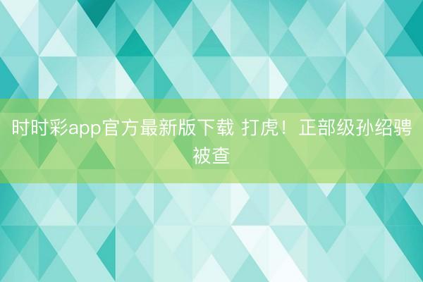 时时彩app官方最新版下载 打虎！正部级孙绍骋被查